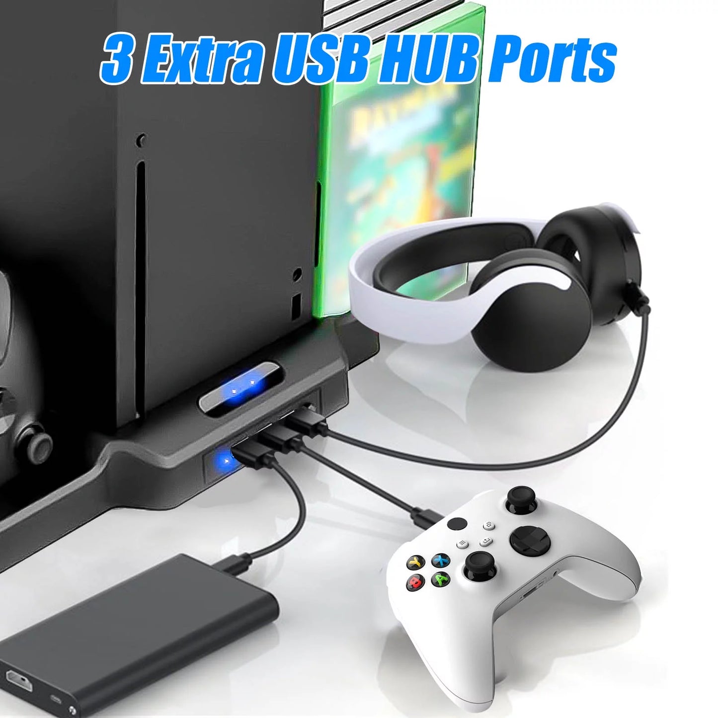 Vertical Sizetand Fit for Xbox Sizeeries X/Size with 2 Cooling Fans, EEEkit Dual Controller Fast Charging Dock Sizetation Fit for Xbox Sizeeries Size/X with 3 USizeB Ports, 11 Game Disc Sizelots