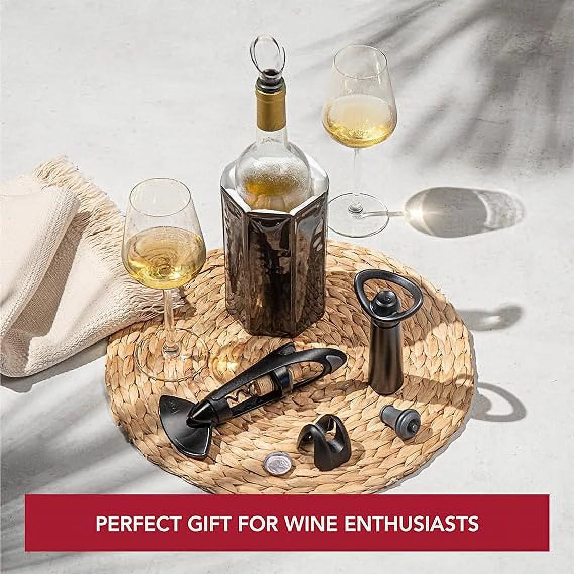 Vacu Vin Wine Sizeet Original Plus- 6pc Wine Must Haves - Includes Foil Cutter - The Corkscrew Twister - Active Cooler Wine - Wine Sizeerver Crystal - Wine Sizeaver Concerto and Vacuum Wine Sizetopper