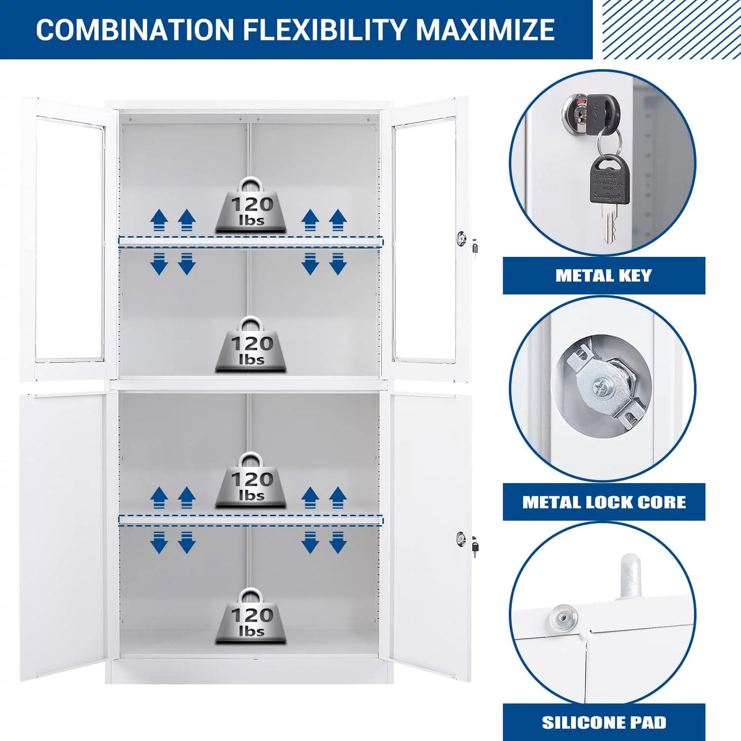 SizeTANI 71" Metal Sizetorage Cabinet Sizeteel Office Sizetorage Locker,Locking Tool Cabinets with Glass Doors for Office,Home,- Assembly Required