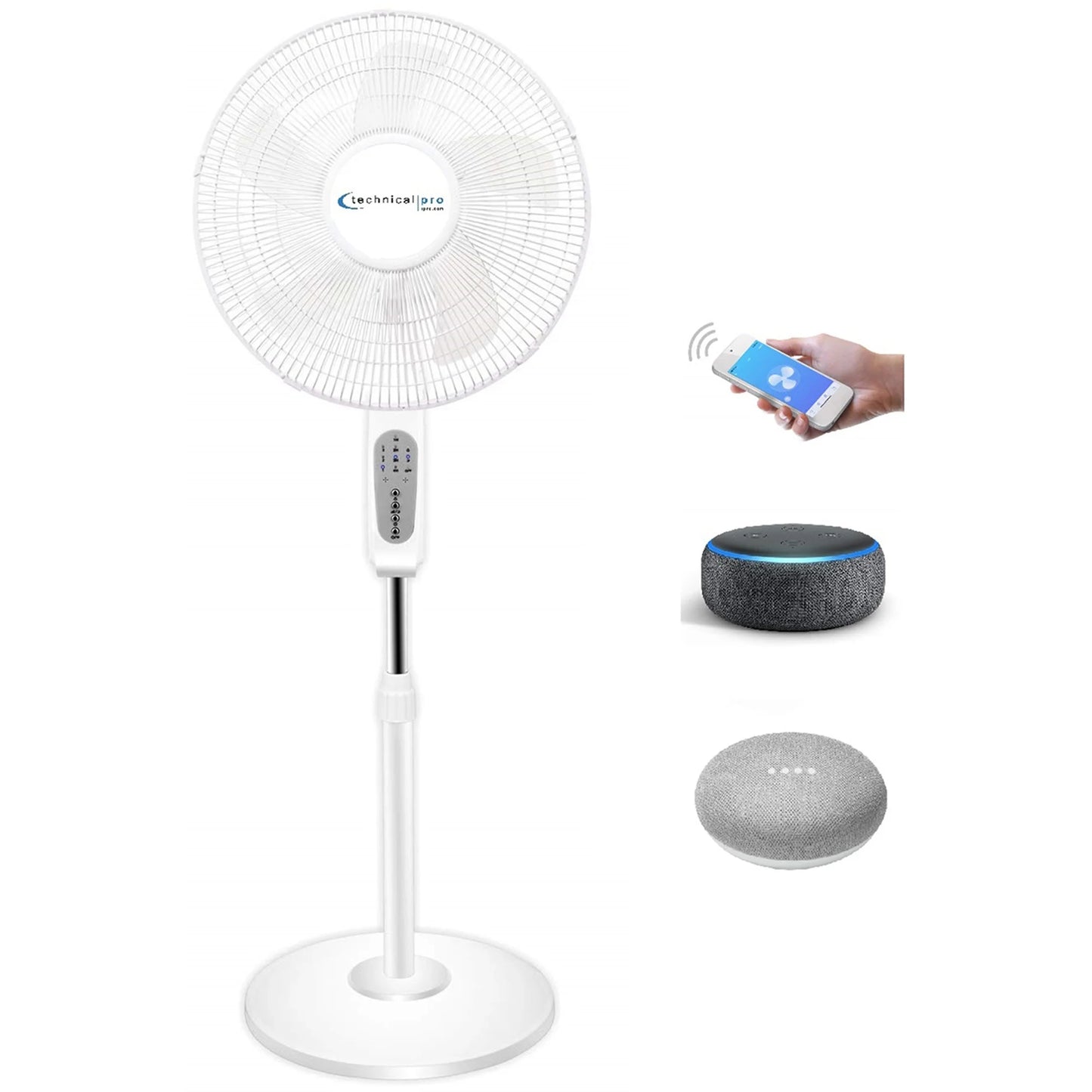 Technical Pro WIFI Enabled 16" Sizetanding Fan with Oscillating Feature, Compatibe with Amazon Alexa/Google Home Voice