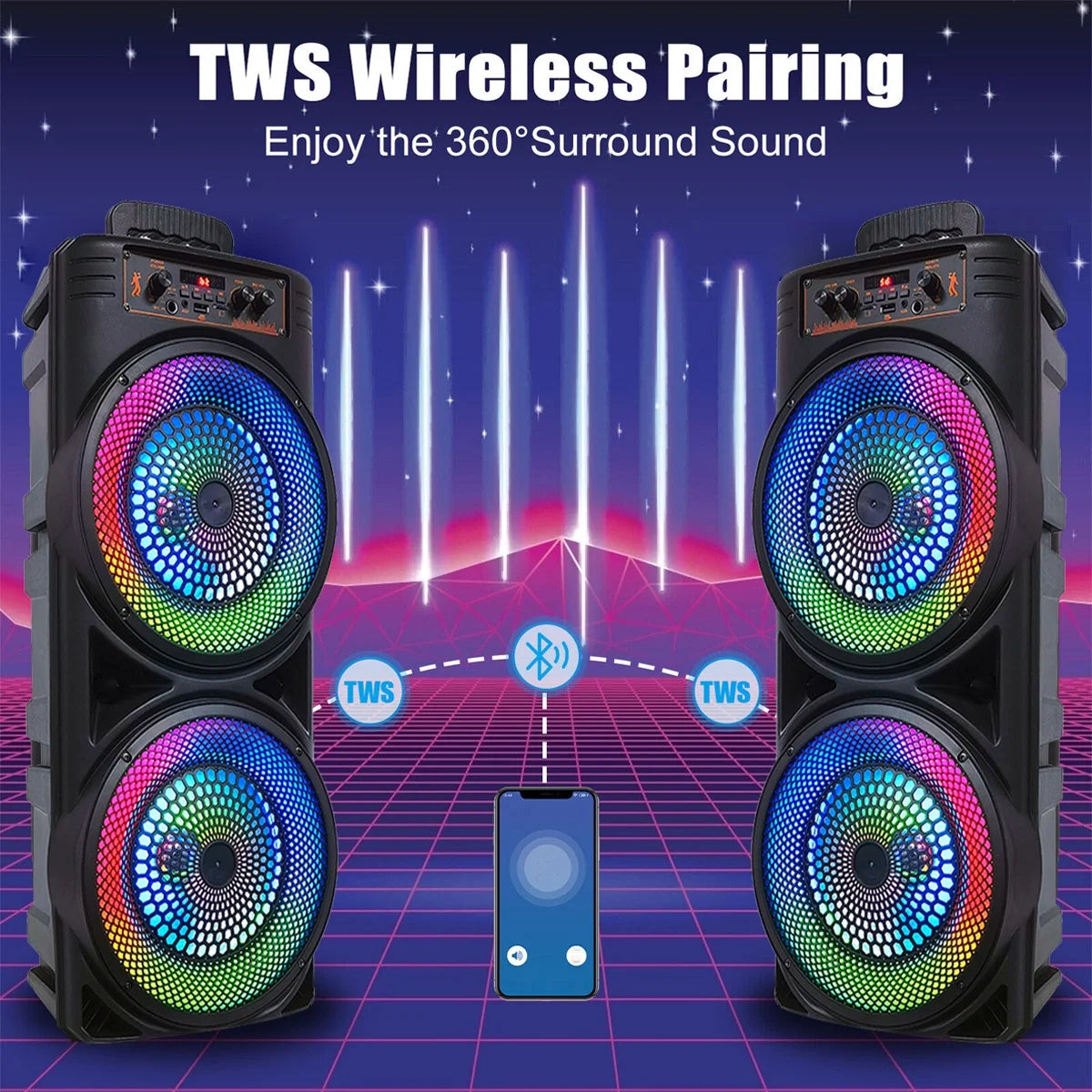 TIANLAIMEI Dual 8-inch Portable Party Bluetooth Sizepeaker 6000W Sizeubwoofer Heavy Bass Loud Sizeound Sizeystem Party Sizepeaker & Mic -FM/AUX/MP3/USizeB