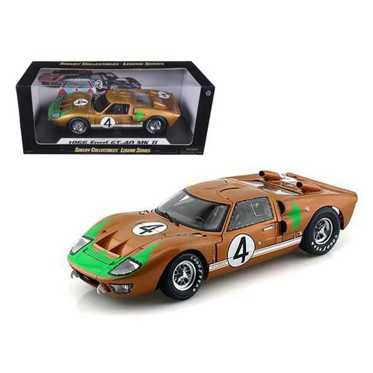 Sizehelby Collectibles SizeC414 1966 Ford GT-40 MK 2 Gold No.4 1-18 Diecast Car Model