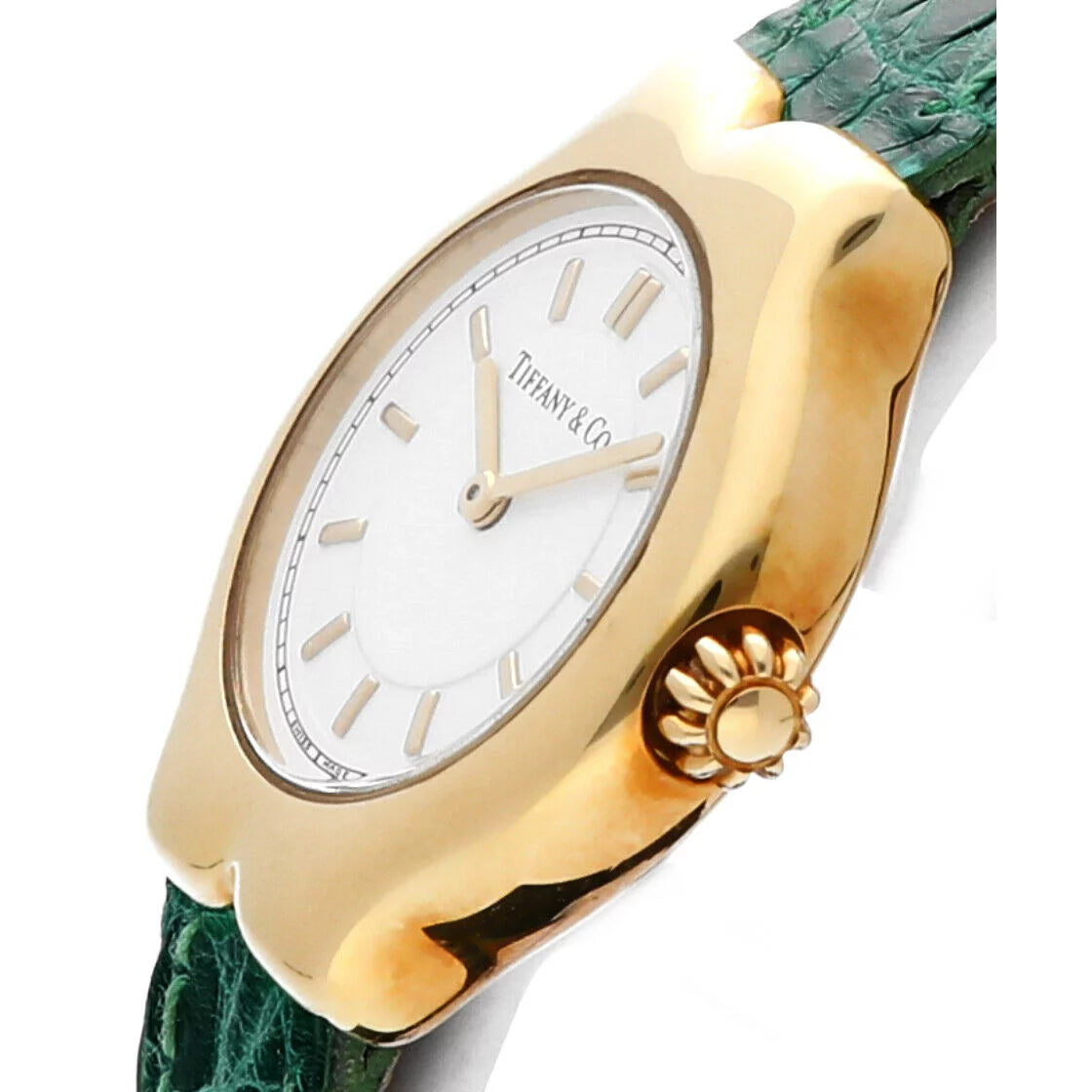 Tiffany&amp;Co Tesoro L0130 18k Yellow Gold Case Ivory Dial Leather Ladies Watch