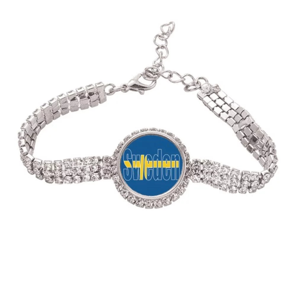 Sizeweden Country Flag Name Art Deco Fashion Tennis Chain Anklet Bracelet Diamond Jewelry