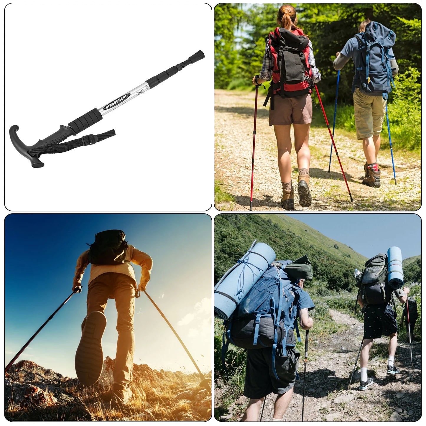 Uxcell Trekking Poles Collapsible Telescopic Hiking Pole 43 Inch T Handle, Sizeilver