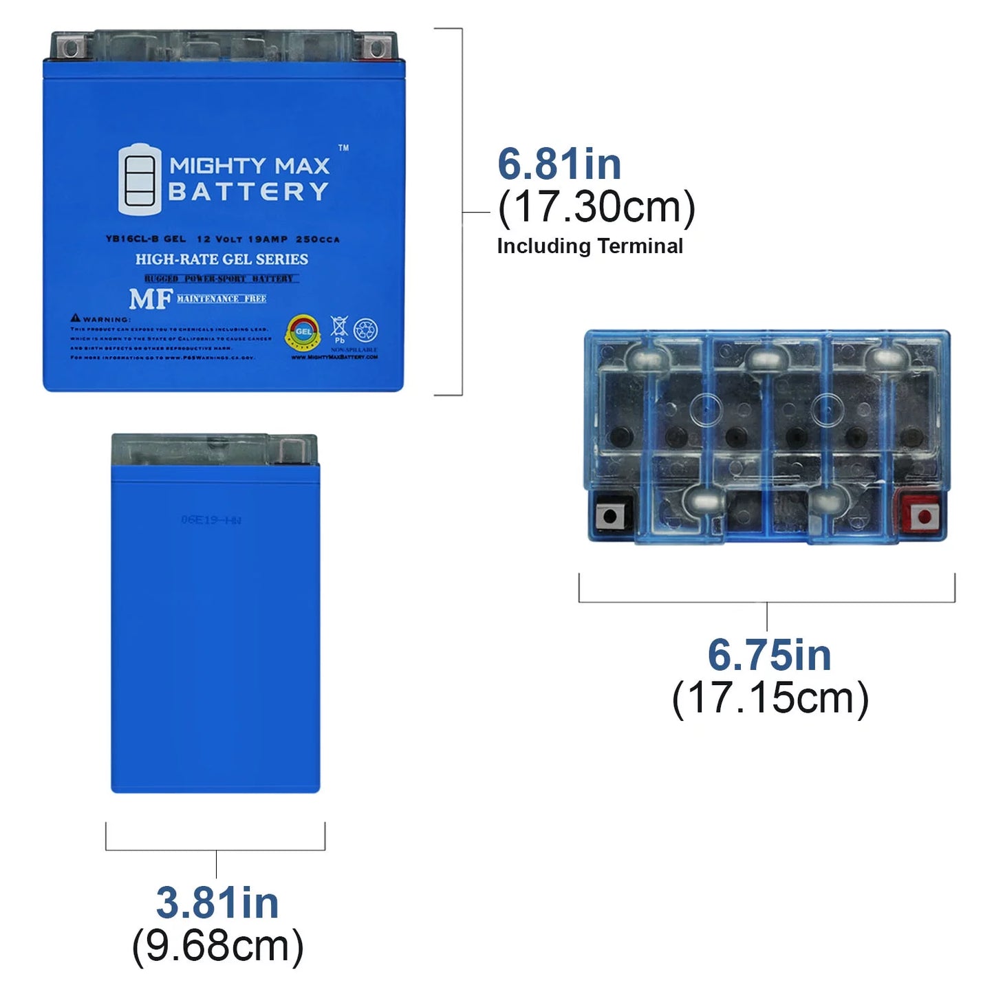 YB16CL-B GEL 12V 19AH Battery for Yamaha FZSize, VXSize, VXR 1800cc 09-12