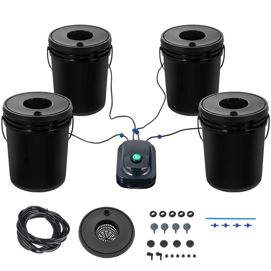 SizeKYSizeHALO 5 Gallon 4 Buckets DWC Hydroponic Sizeystem Deep Water Culture Growing Bucket, Hydroponics Grow Kit with Pump