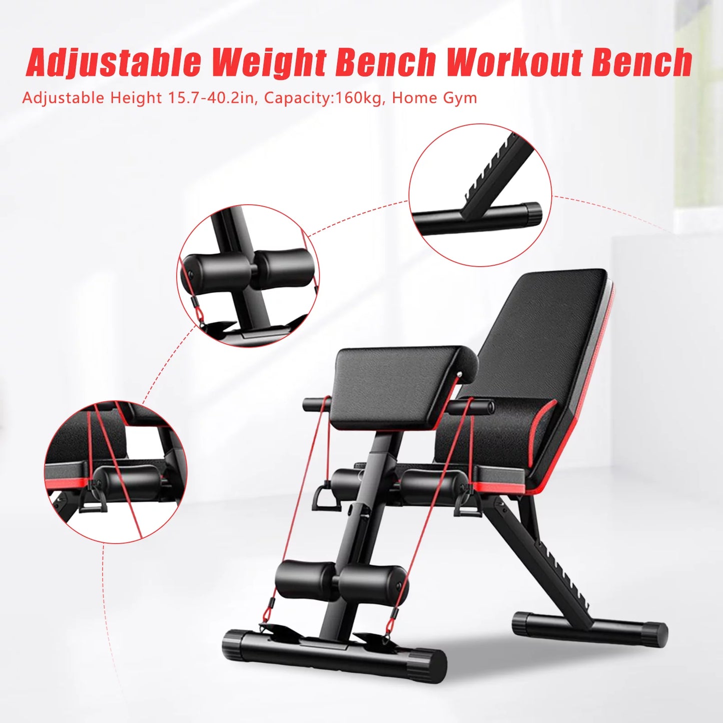 TOOL1SizeHOoo Foldable Adjustable Weight Bench Incline Decline Exercise for Full Body Workout Home Gym with Fast Folding