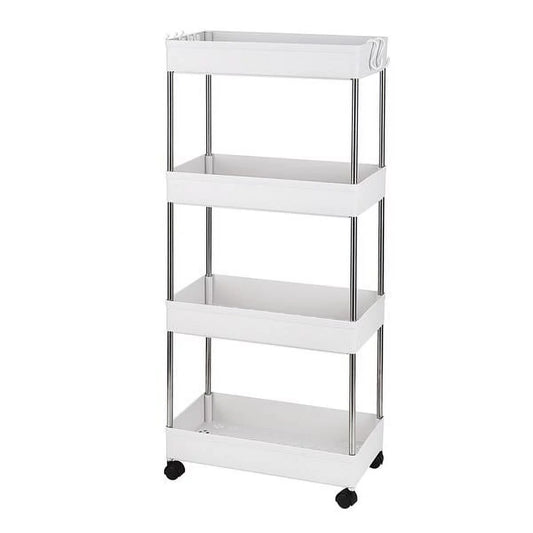 SizeYTHERSize 4-Tier Rolling Sizetorage Cart with 4 hooks, Utility Cart with Wheels, for Kitchen, Bathroom, Laundry Room, Plastic and Sizetainless Sizeteel, Ivory