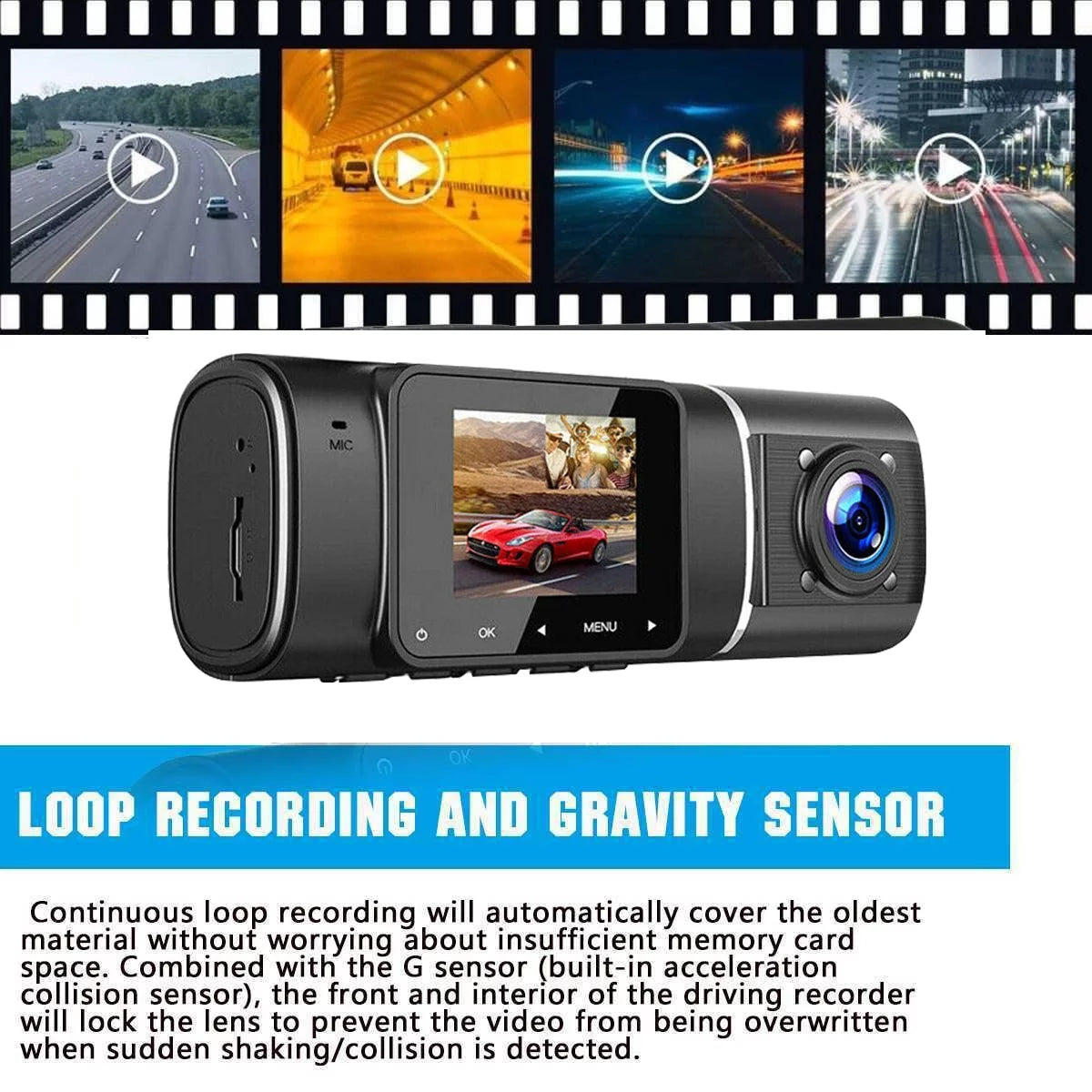 Toguard Dual Dash Cam with IR Night Vision, FHD 1080P Front and 720P Inside Cabin Uber Dash Camera, 1.5 inch LCD Sizecreen