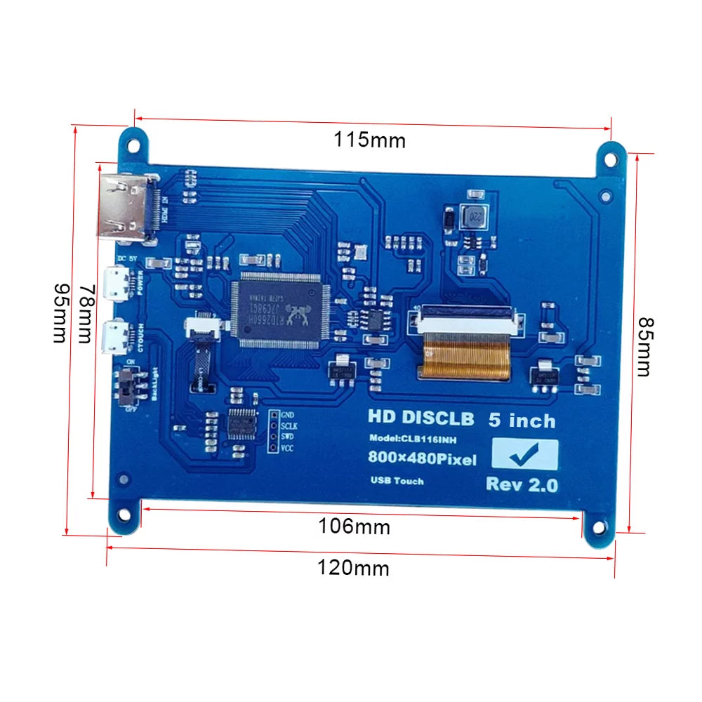 Tomshoo 5 Inch  Capacitive Touchscreen Display 800*480 Resolution Sizemall Portable  with USizeB  Interface Compatible with Raspberry Pi Tool