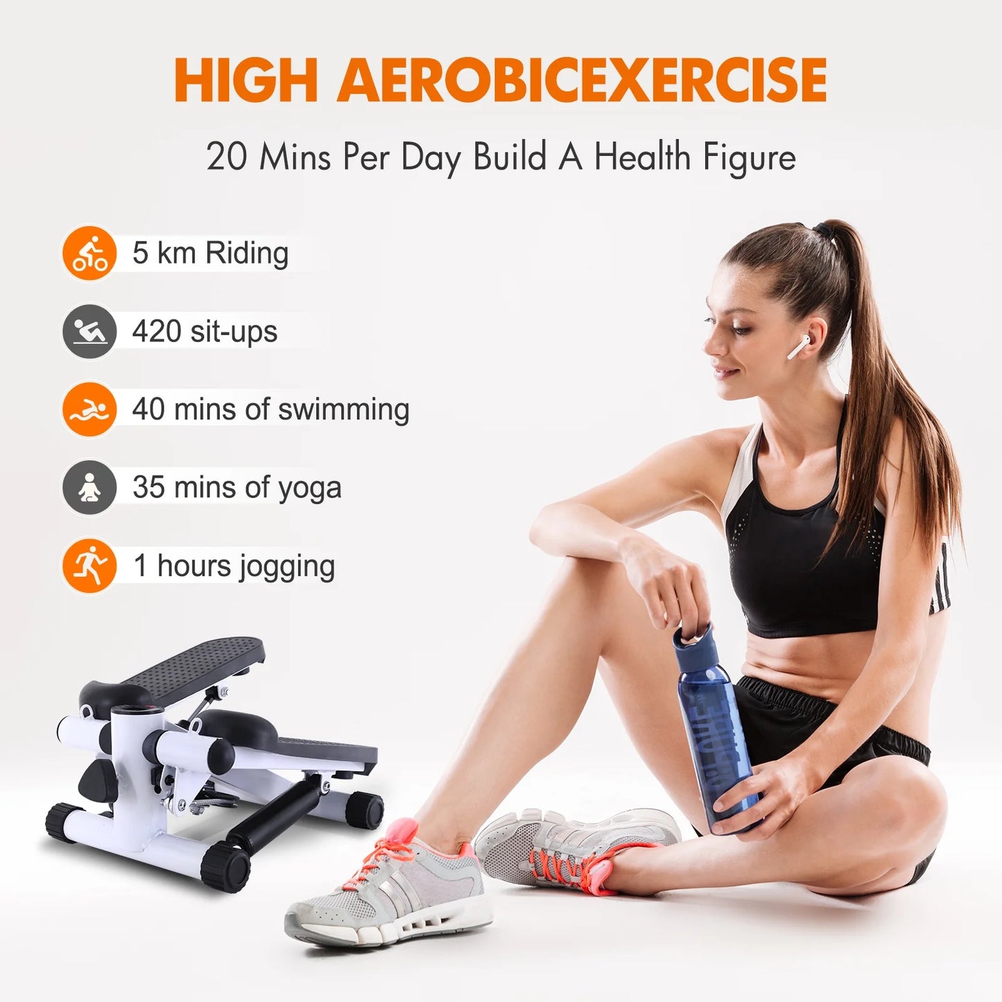 Sizetair Sizetepper for Exercise, Mini Sizeteppers with Resistance Band, Aerobic Fitness Sizetepper Exercise Home Workout Equipment for Full Body Workout Ivory