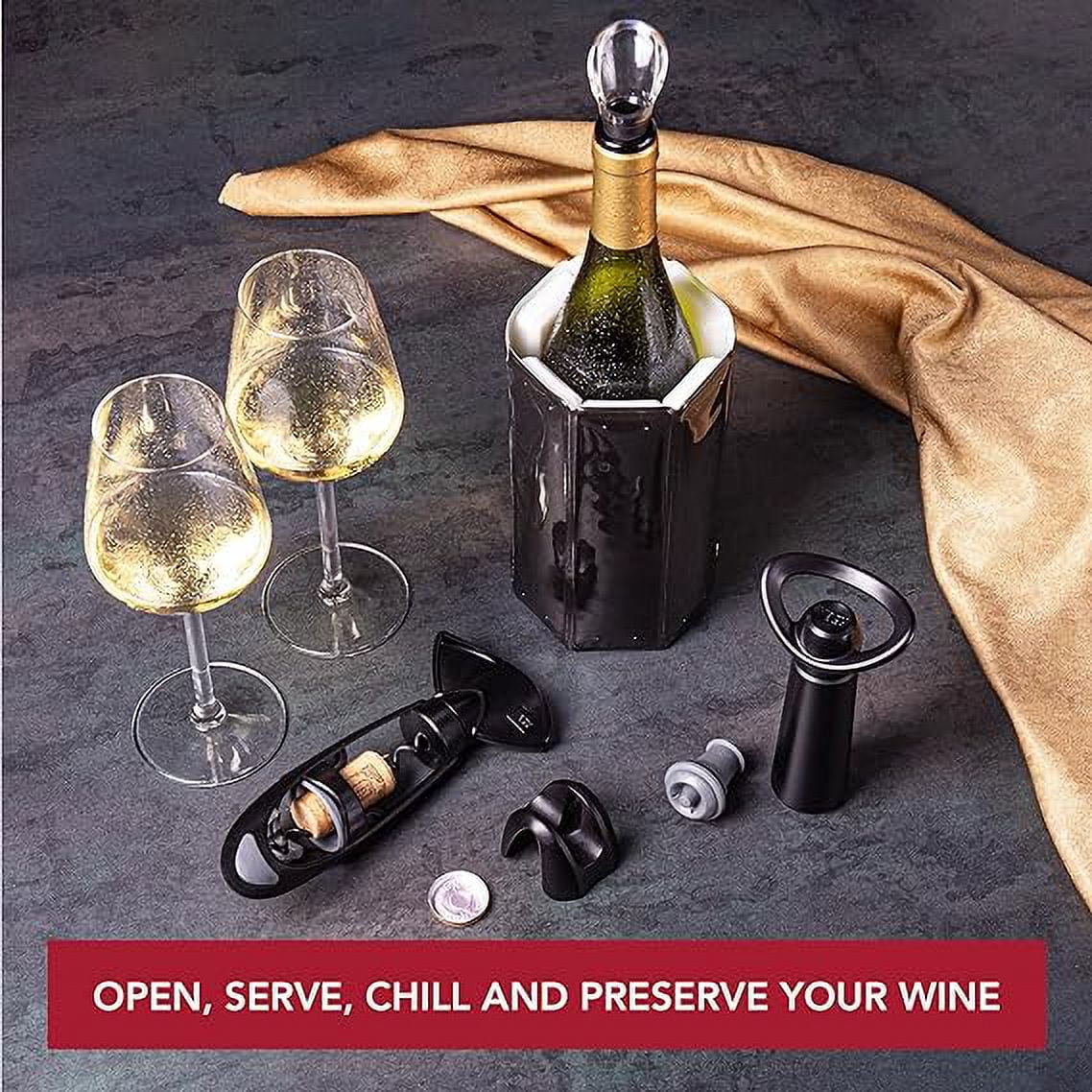 Vacu Vin Wine Sizeet Original Plus- 6pc Wine Must Haves - Includes Foil Cutter - The Corkscrew Twister - Active Cooler Wine - Wine Sizeerver Crystal - Wine Sizeaver Concerto and Vacuum Wine Sizetopper