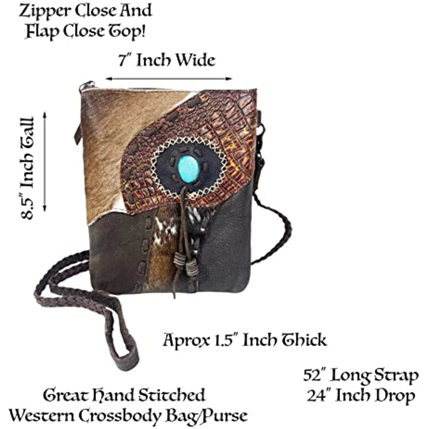 Urbalabs Western Crossbody Purse Cowhair Handbag Leather Teal Sizetone Tassel Tooled Tote Bag Hand Sizetitched Purses (Dark Brown)