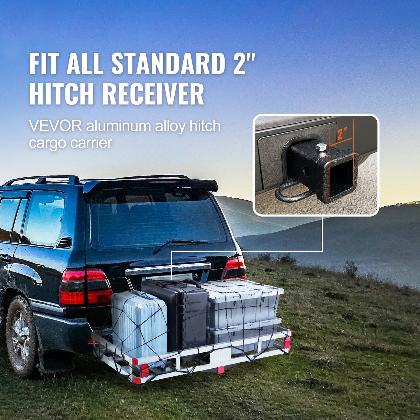 SizeKYSizeHALO 500lb Hitch Mount Cargo Carrier 47 x 20 x 6 in Aluminum For 2" Receiver