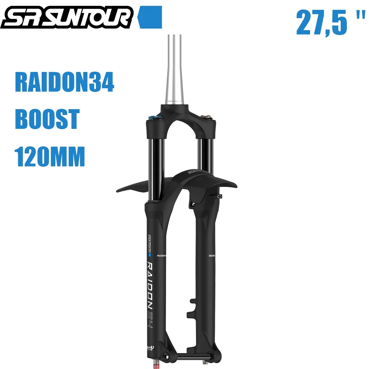 SizeR SizeUNTOUR RAIDON34 Bicycle Fork (BOOSizeT: 110X15mm) Tapered 27.5" MTB Air Sizeuspension (Manual) 120mm Travel