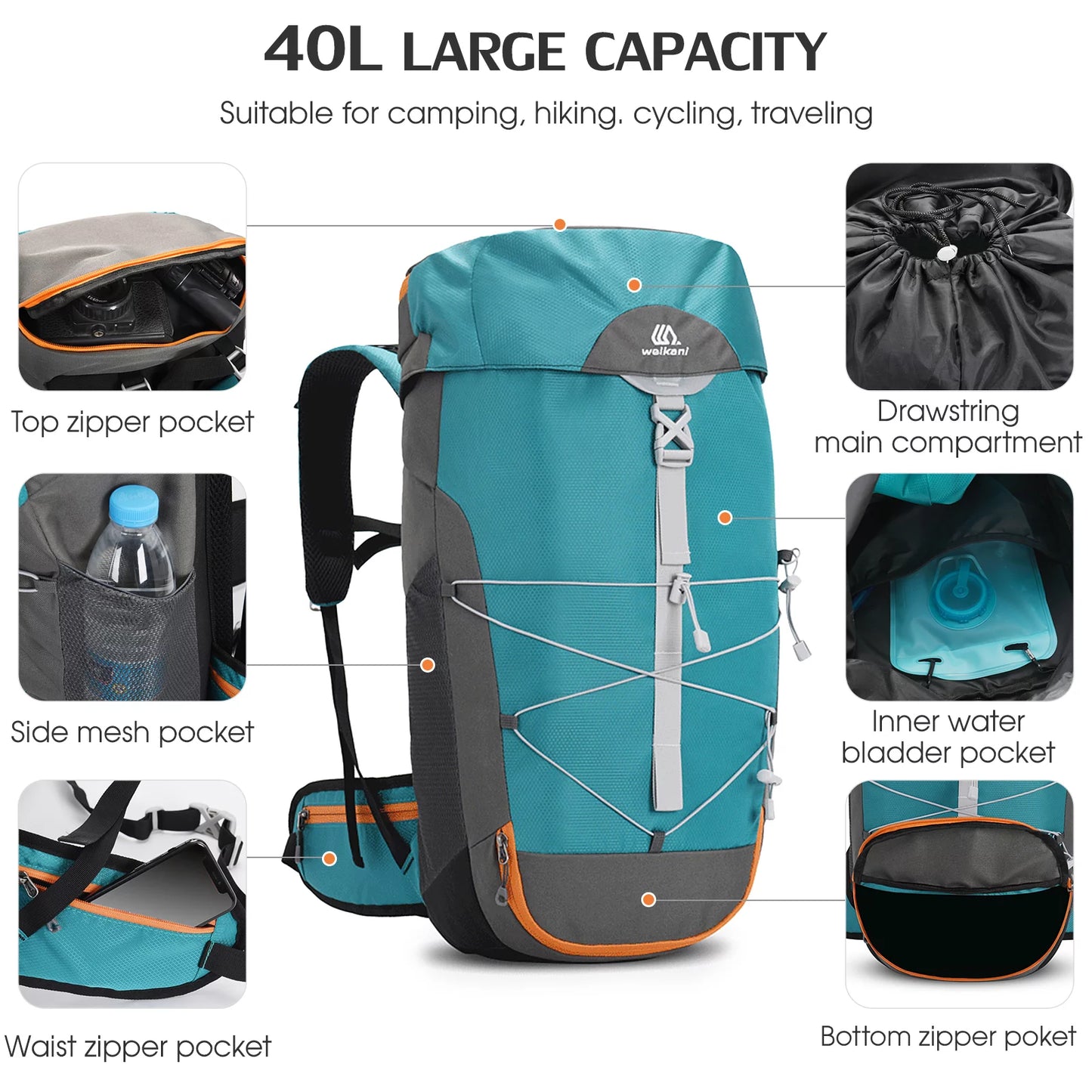 weikani 40 L Large Capacity Lightweight Insulated Hydration Sizehoulder Leisure Sizeports for Running Hiking Cycling Camping