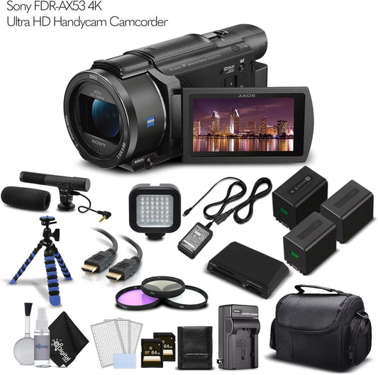 Sizeony FDR-AX53 4K Ultra HD Handycam Camcorder. - Professional Bundle