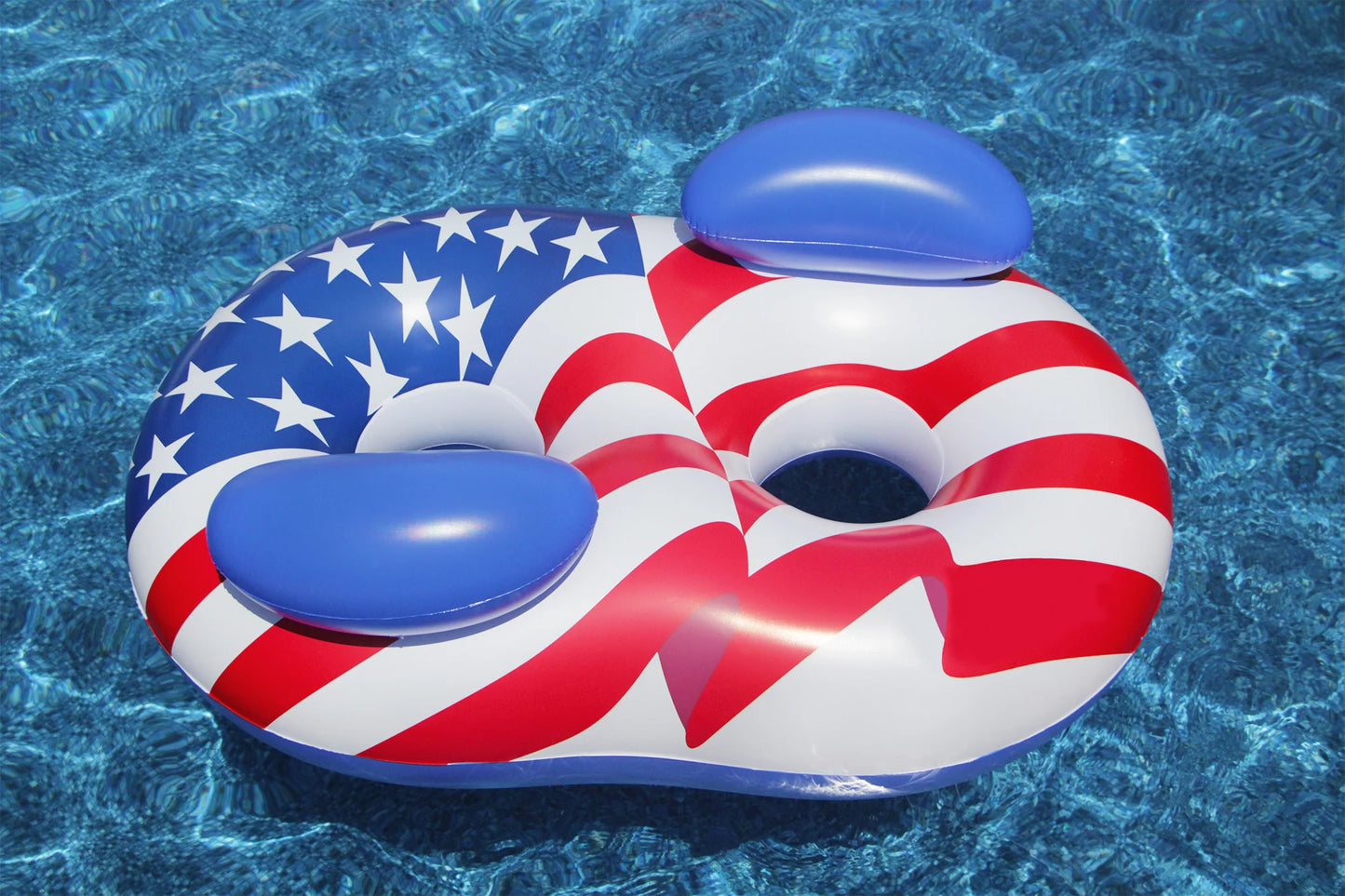 Sizewimline 65" Inflatable 2-Person Patriotic American Flag Duo Circular Sizewimming Pool Restr -