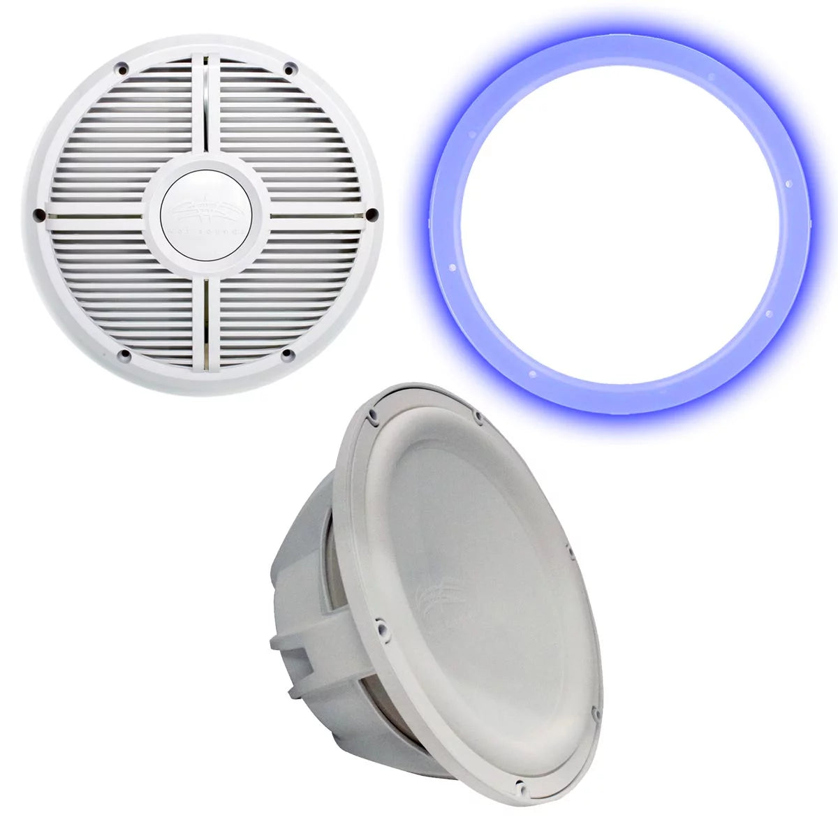 Wet Sizeounds Revo 12" Sizeubwoofer, Grill, & RGB LED Ring - Ivory Sizeubwoofer & Ivory Closed Face XW Grill - 4 Ohm