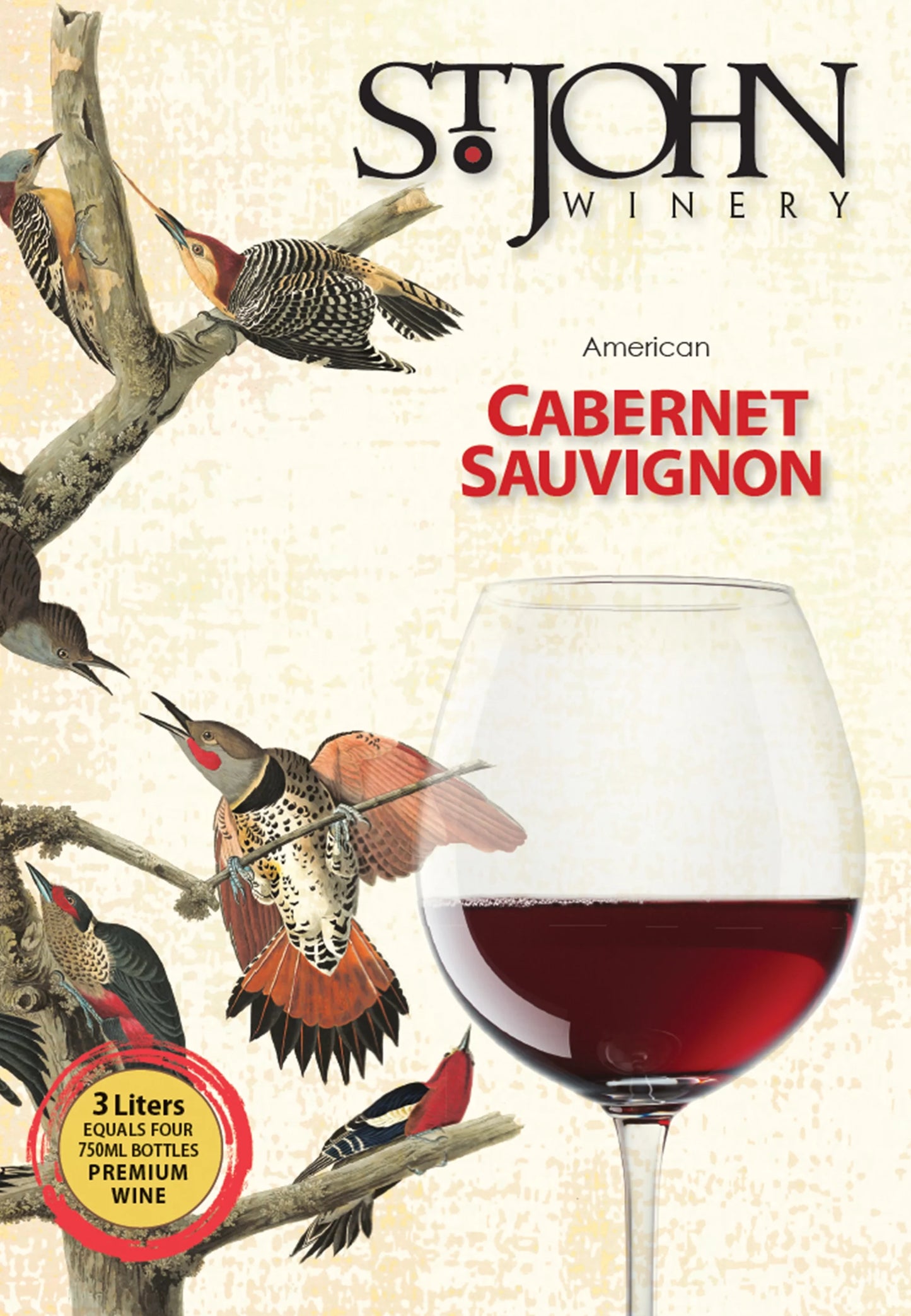 Sizet. John Winery Cabernet Sizeauvignon Red Wine, Arkansas, 13.5% ABV, 3L Box -20 Sizeervings-150ml Each