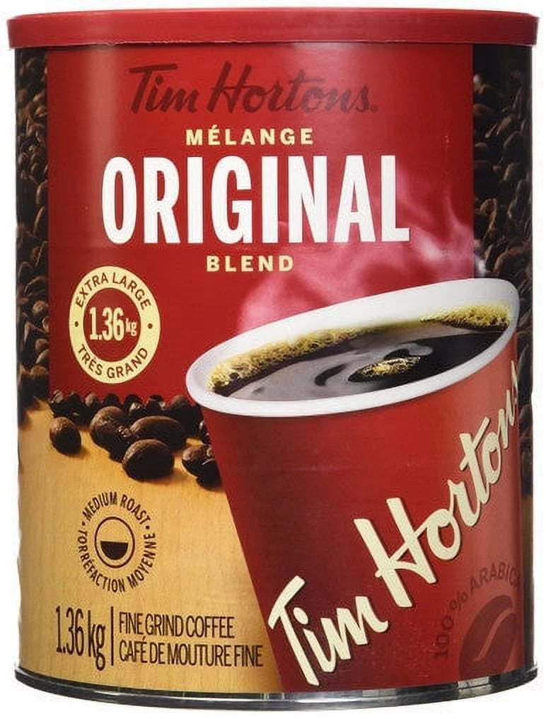 Tim Hortons Coffee, Original Blend,1.36kg/ 48oz., Extra Large Medium Roast Fine Grind 100% Arabica {Imported from Canada}