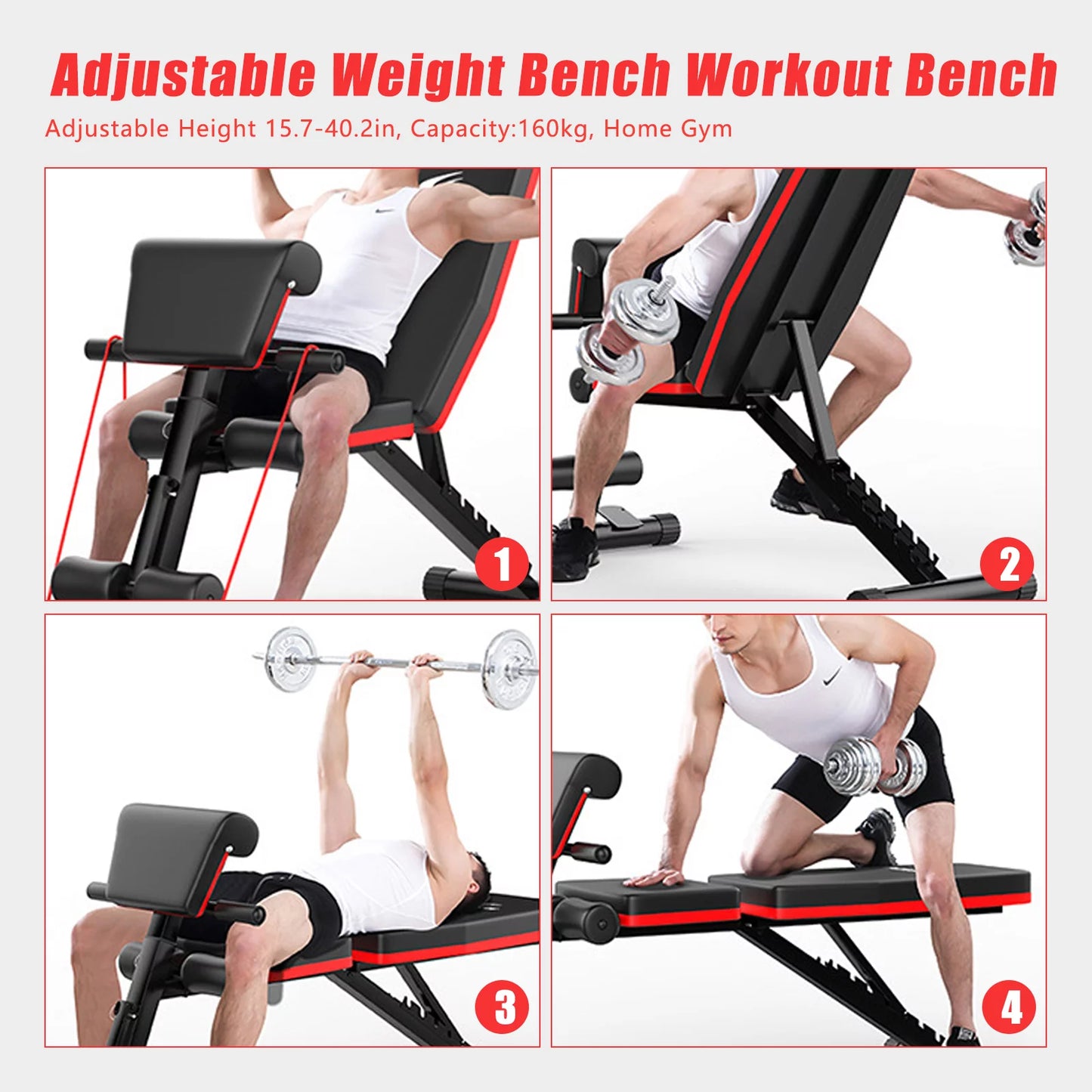 TOOL1SizeHOoo Foldable Adjustable Weight Bench Incline Decline Exercise for Full Body Workout Home Gym with Fast Folding