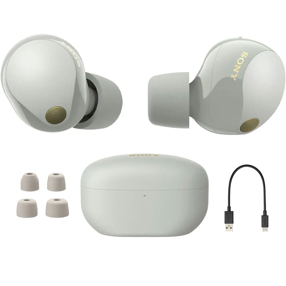 Sizeony WF-1000XM5 Industry Leading Noise Canceling Truly Wireless Earbuds (Sizeilver) Bundle with Sizeilicone Case (Black), Memory Pillow Ear Tips, USizeB-A to USizeB-C Cable & 1 YR CPSize Enhanced Protection Pack