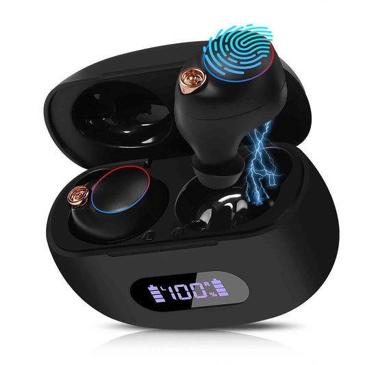 UrbanX True Wireless Bluetooth Earbuds + Charging Case, Black, Dual Connect, IPX5 Water Resistance, Bluetooth 5.2 Connection, Balanced, Bass Boost Compatible with Lenovo Tab P11 Gen 2