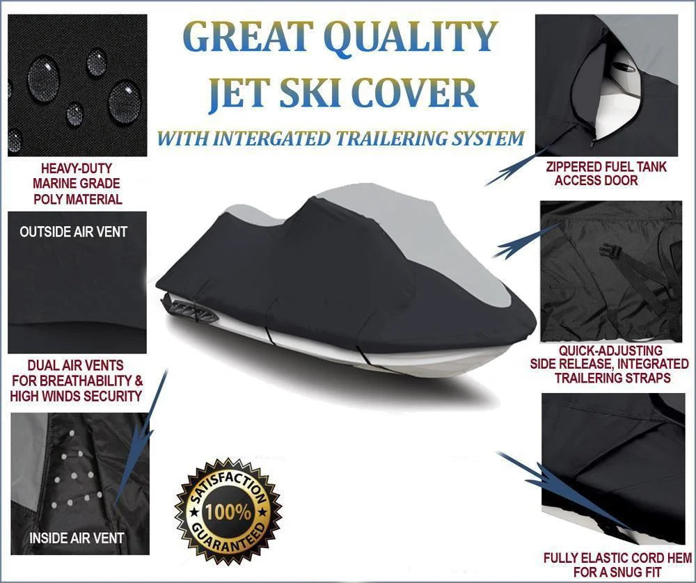 SizeUPER HEAVY-DUTY PWC JetSizeki Cover Compatible for Kawasaki 260X 250X LX 2007-2017 Jet Sizeki Cover PWC Black/Grey