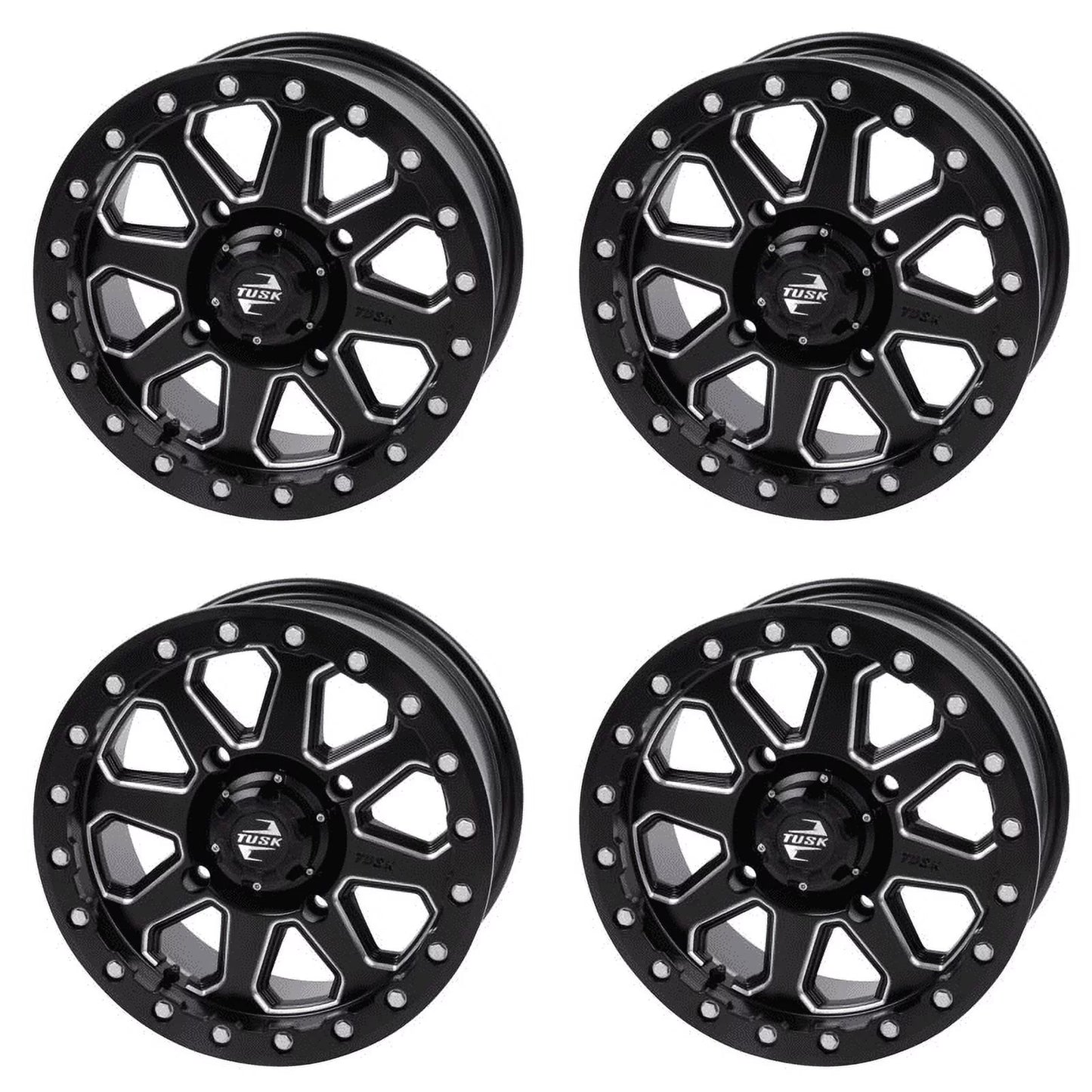 (4 Pack) 4/137 Tusk Uinta Beadlock Wheel 15X7 4.0 + 3.0 Milled/black For Can-Am Defender Hd10 Pro Xt 2020-2023