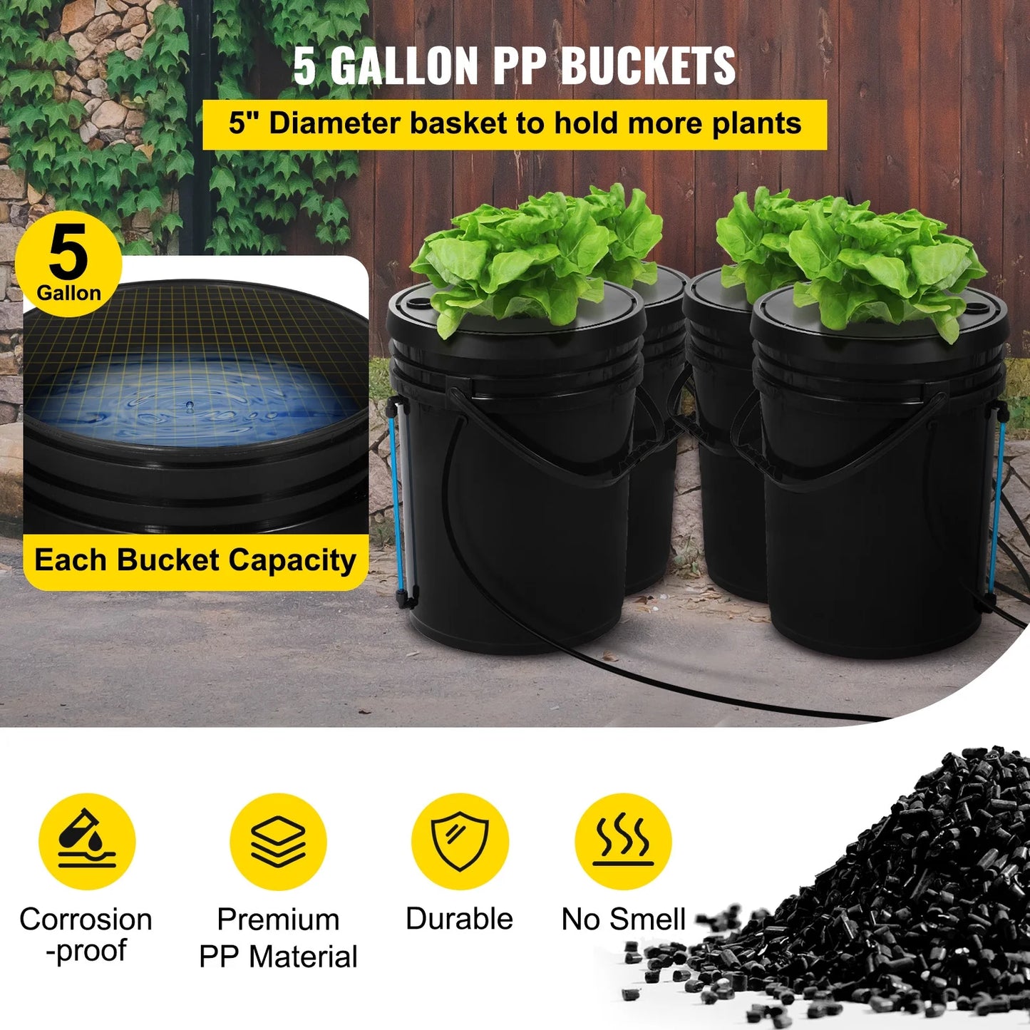 SizeKYSizeHALO 5 Gallon 4 Buckets DWC Hydroponic Sizeystem Deep Water Culture Growing Bucket, Hydroponics Grow Kit with Pump