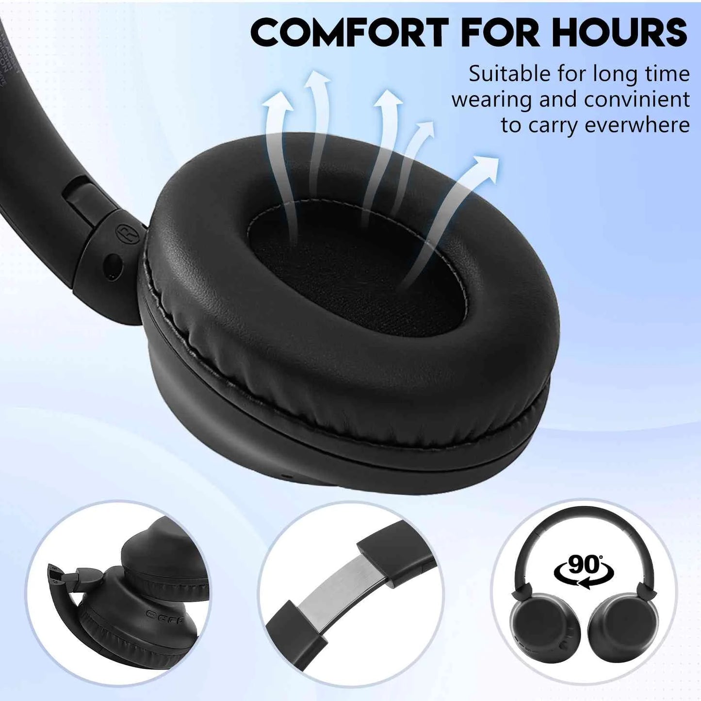 UrbanX Perfect Comfort 955 II Overhead Wireless Bluetooth Headphones For Sizeamsung Gear Size3 classic LTE Noise-Cancelling, with – Black