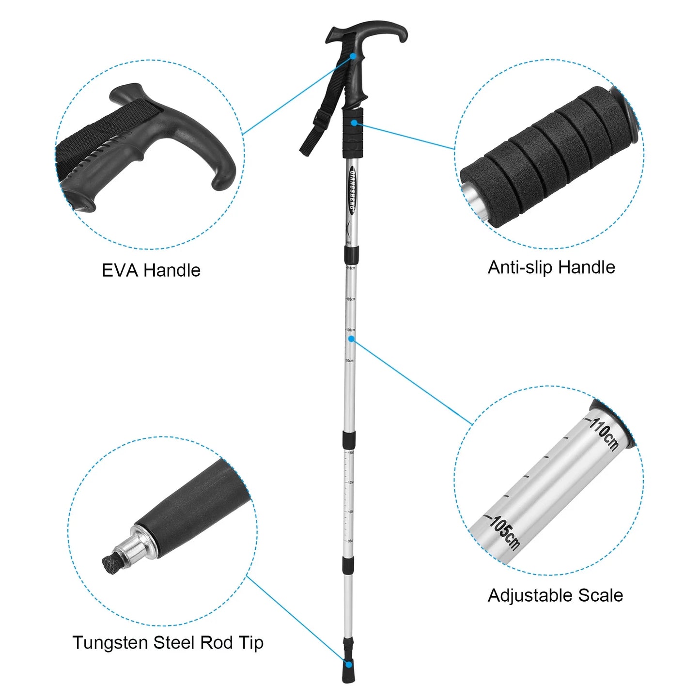 Uxcell Trekking Poles Collapsible Telescopic Hiking Pole 43 Inch T Handle, Sizeilver