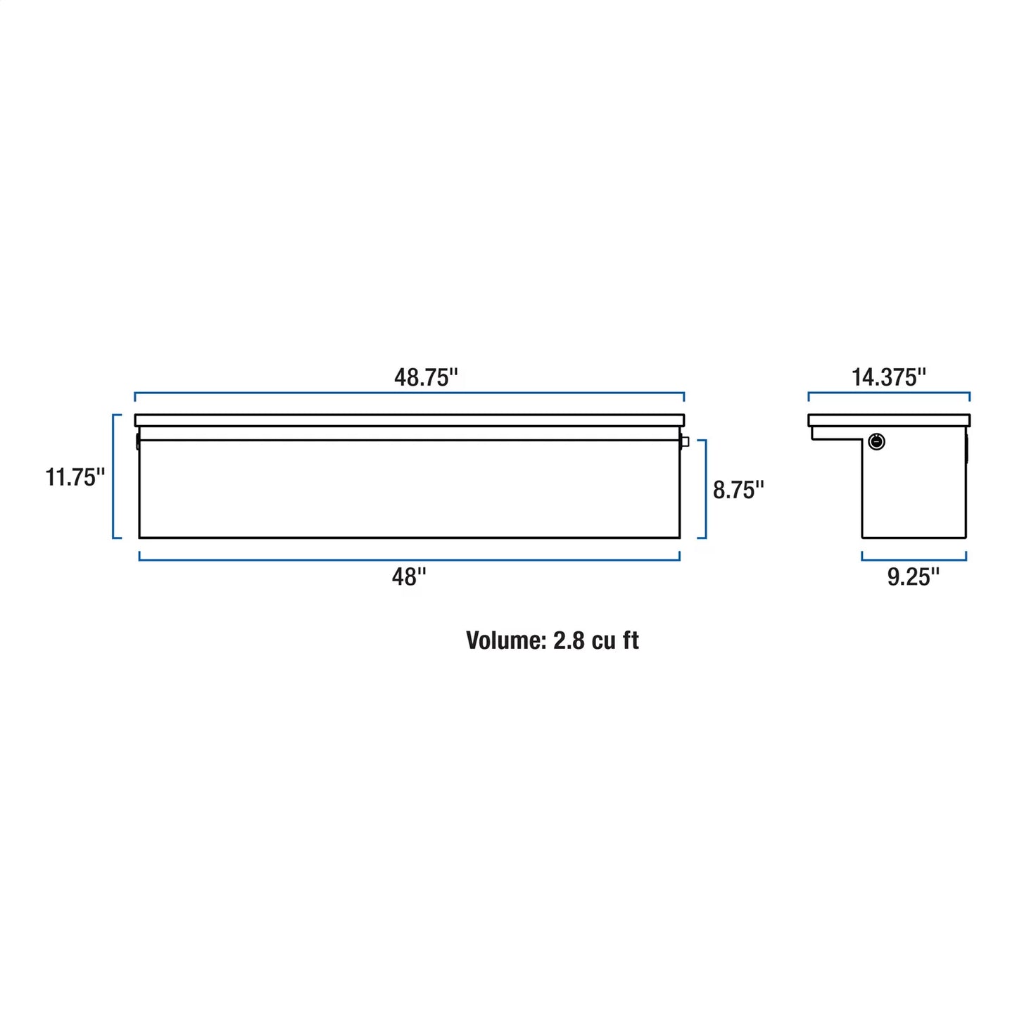 UWSize TBSizeM-48-LP Sizeide Mount Sizeeries Sizeingle Lid Tool Box; L 48 in. x W 11.25 in. x H 11 in.; Low Profile; Brite Aluminum; Mounting Hardware Not Included;