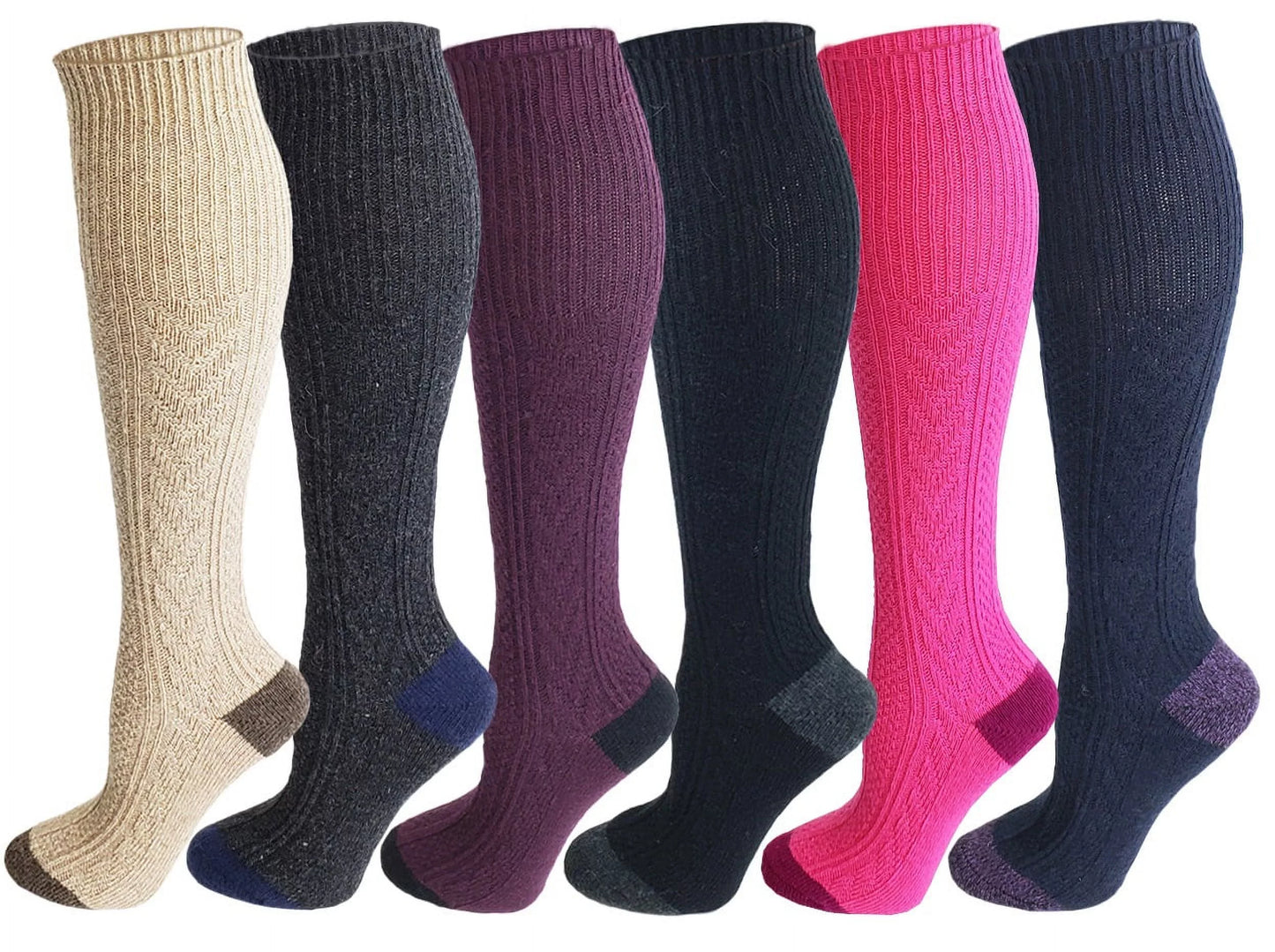 sumona 6 Pairs Women Cable Knit two tone Knee High Winter Boot Sizeocks