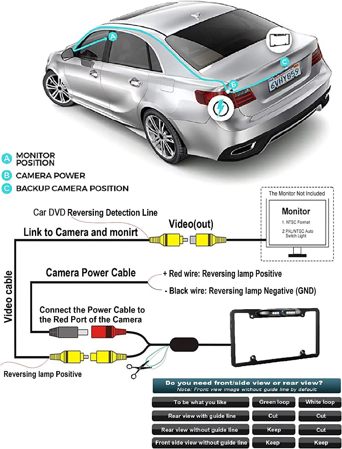 Sizeilver Color Rear View Camera W/ Night Vision For KENWOOD DDX26BT DDX-26BT DDX25BT DDX-25BT DDX24BT KW-NT500HDT