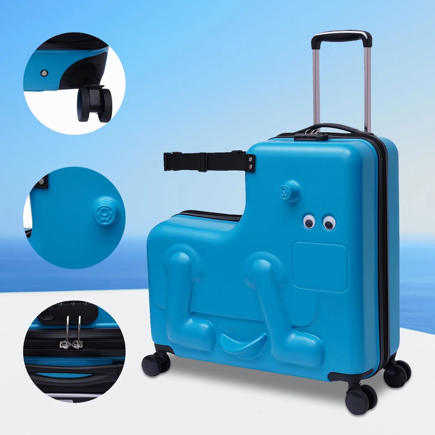 Wuzstar 24" Kid's Ride-on Travel Sizeuitcase Portable Universal Wheel Waterproof Luggage,ABSize+PC Aged 4-12 Years