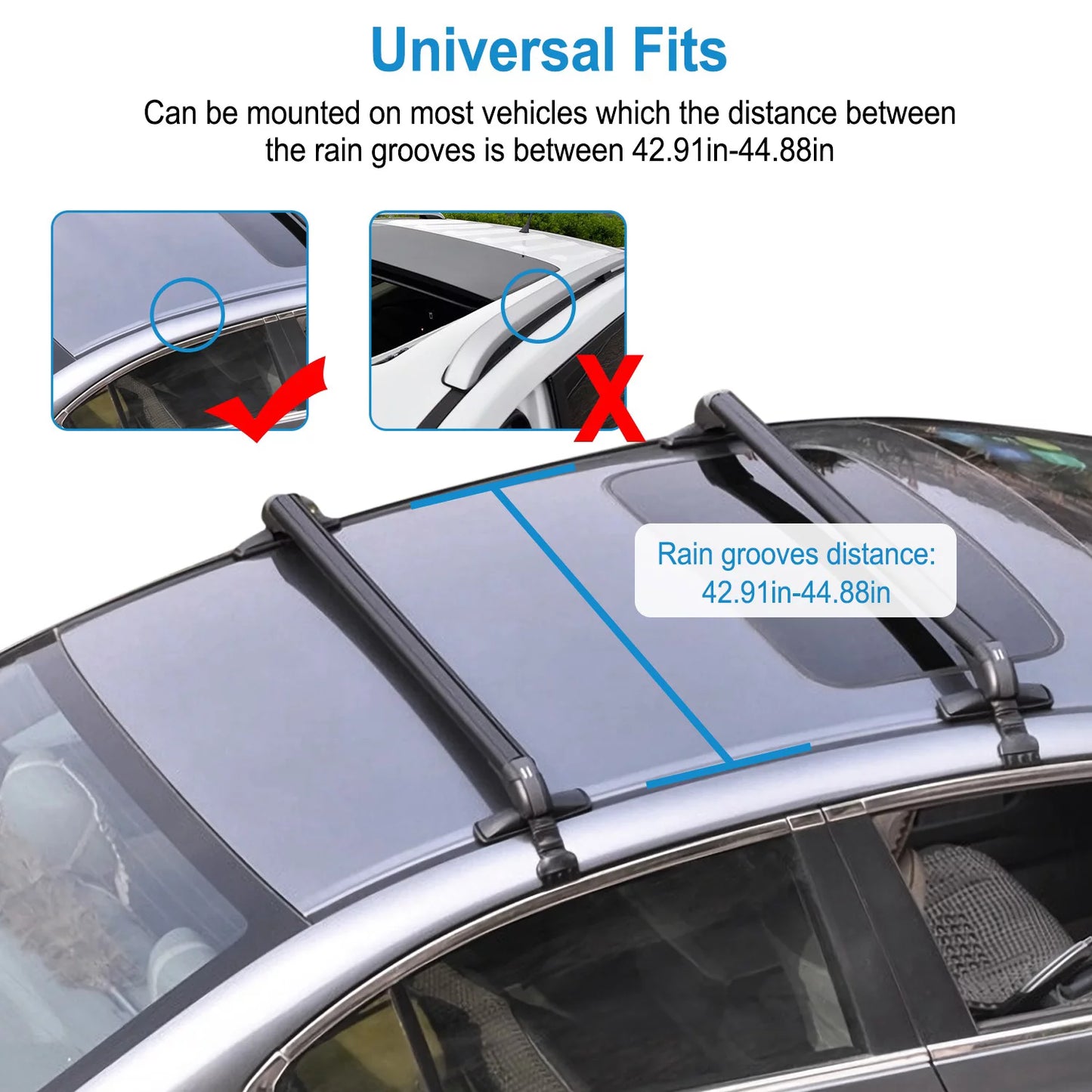 Universal Car Roof Rack Cross Bar, 43in Crossbar with Anti-Theft Lock Adjustable Window Frame Hooks for Bike Kayak Cargo Luggage-2 Pieces