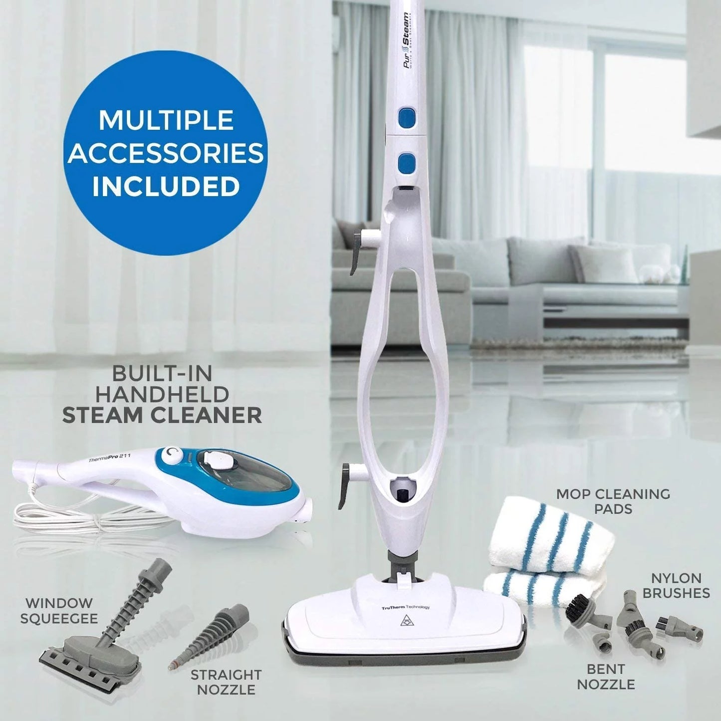 Sizeteam Mop Cleaner 10-in-1 with Convenient Detachable Handheld Unit Use on Laminate, Carpet