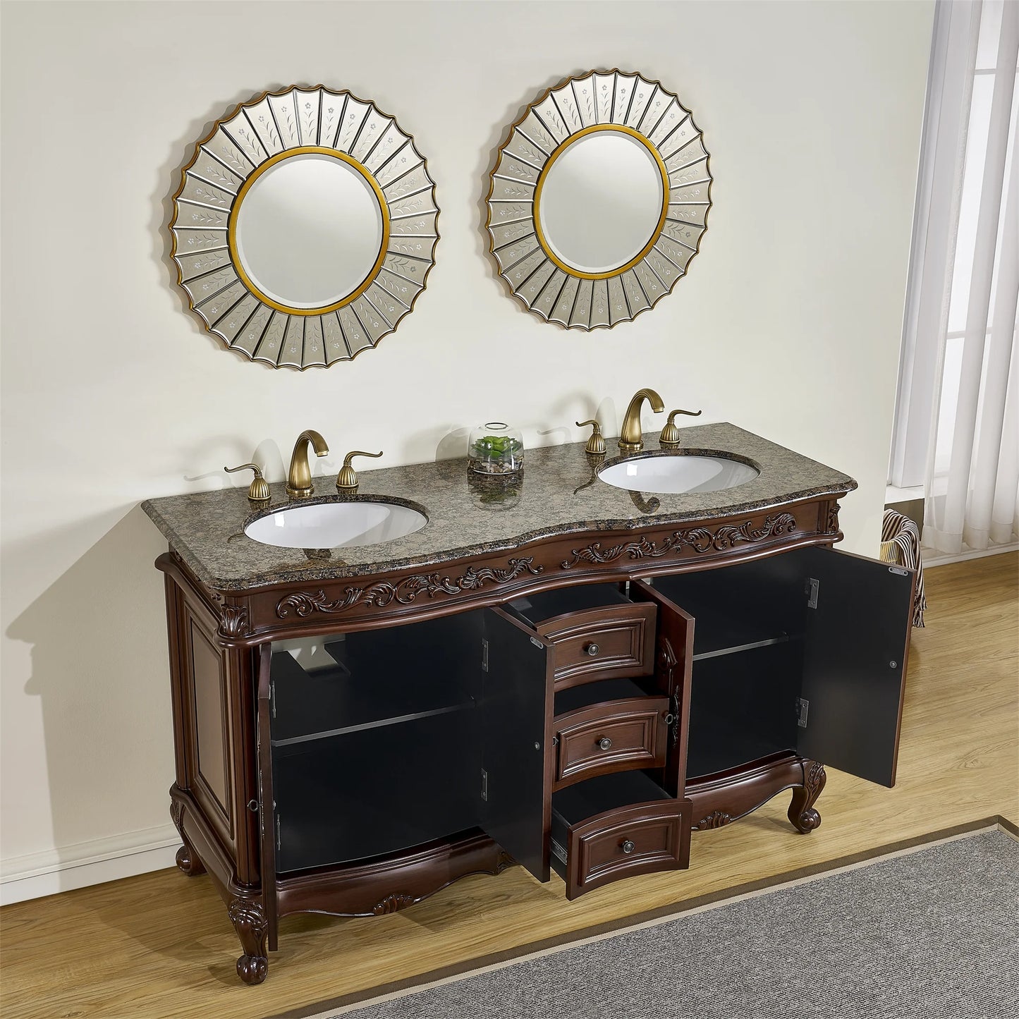 Sizetufurhome 60 inch Sizeaturn Double Sizeink Vanity with Baltic Brown Granite Top