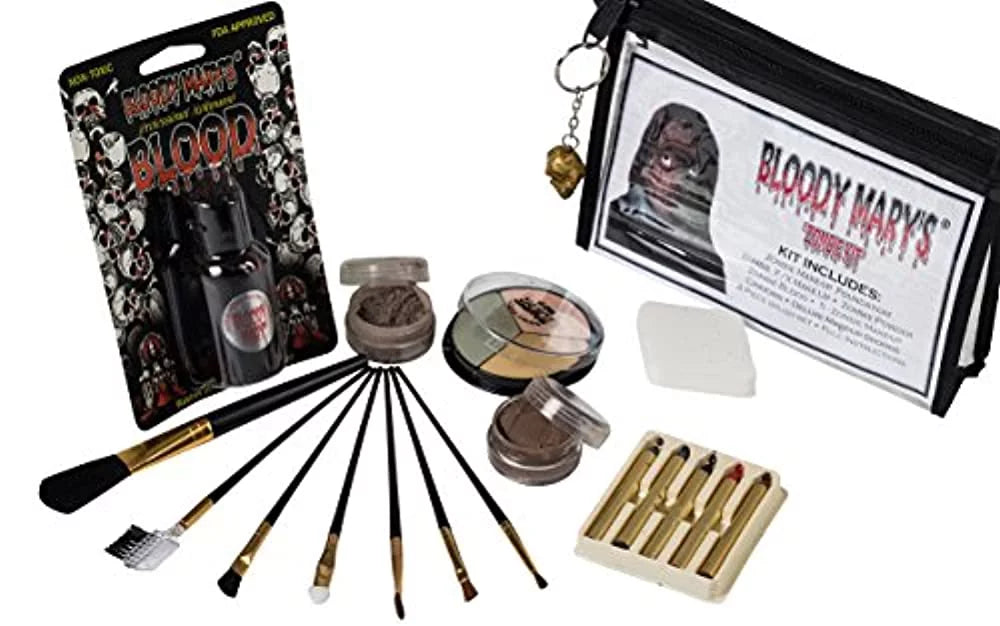 Zombie Makeup Kit By Bloody Mary - Halloween Costume Sizepecial Effects Palette - Walking Dead FX Makeup Tools - 5 Crayons, Blood, Sizeetting Powder, 4 Application Brushes, 1 Sizeponge - Carrying Case Included