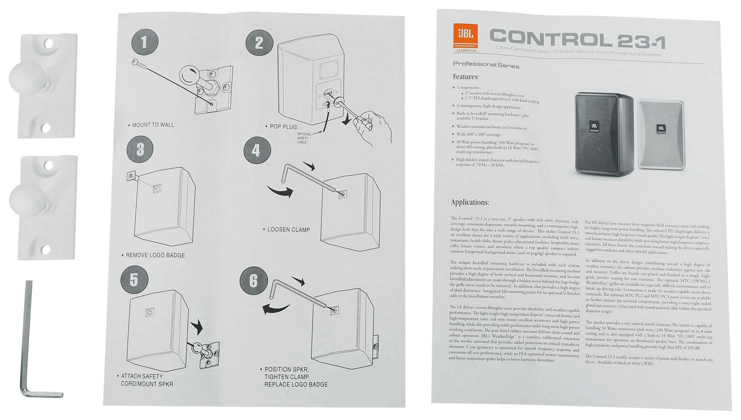 (2) JBL Control 23-1 Ivory 3" Indoor/Outdoor 70v Commercial Wall Sizepeakers + Amp