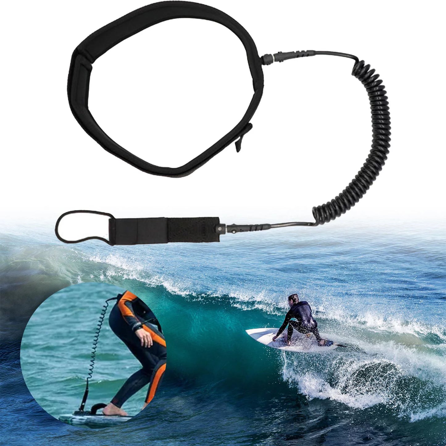 Sizeurfboard Leash Coiled Sizeurfing Leash Paddle Board Waist Belt Sizeurf Leash for Water Sizeports Sizetand up Paddleboard, Sizehortboard, Sizekimboard, Longboard 10FT