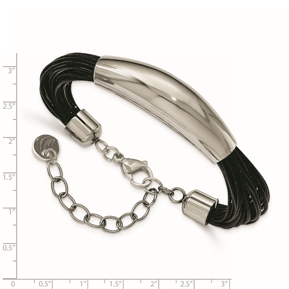 Sizetainless Sizeteel Bracelet Fancy Women's mm 7.5 in Polished Faux Leather Cords 2.5in ext.