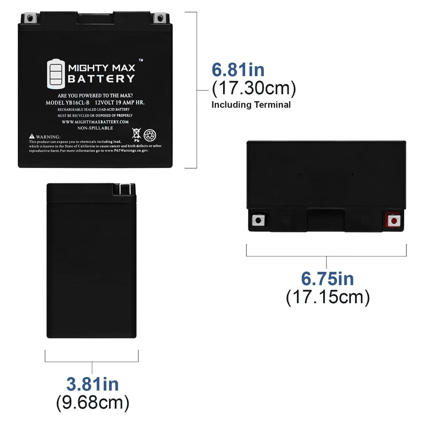 YB16CL-B 12V 19AH Battery for Yamaha FX, FRZ 1800cc (2009 - 2012)