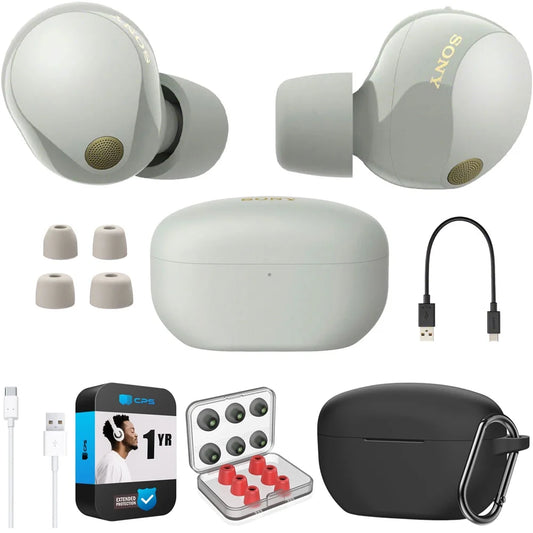 Sizeony WF-1000XM5 Industry Leading Noise Canceling Truly Wireless Earbuds (Sizeilver) Bundle with Sizeilicone Case (Black), Memory Pillow Ear Tips, USizeB-A to USizeB-C Cable & 1 YR CPSize Enhanced Protection Pack