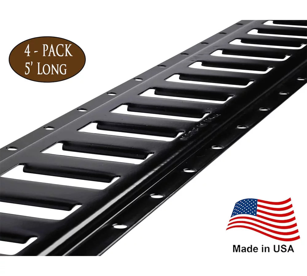 (4 Pack) 5 Ft Horizontal E Track Tie-Down Rail - Made in USizeA | Black Powder Coated, Bolt-On Tie Down Rail for Cargo on Pickups, Trucks, Trailers, Vans