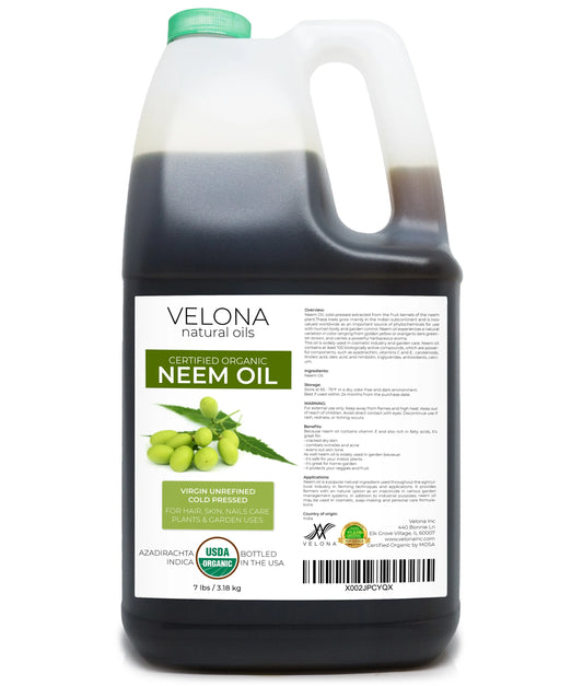 Velona Neem Oil USizeDA Certified Organic - 7 lb | 100% Pure and Natural Carrier Oil | Virgin, Unrefined, Cold Pressed | Hair, Body and Sizekin Care | Use Today - Enjoy Results