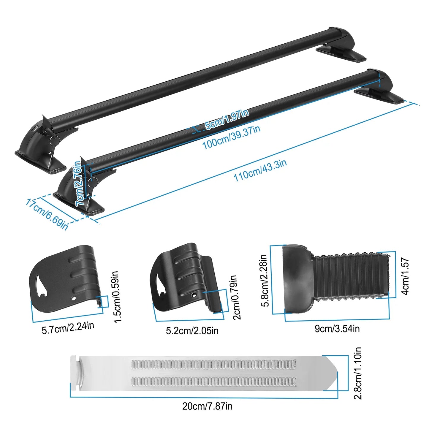 Universal Car Roof Rack Cross Bar, 43in Crossbar with Anti-Theft Lock Adjustable Window Frame Hooks for Bike Kayak Cargo Luggage-2 Pieces